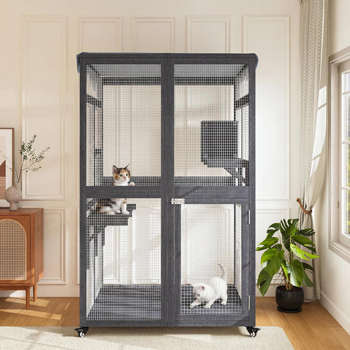 Katzengehege für den Aussenbereich,84x100x165cm | Wasserdicht Seitliche Tür Mobil Klein Katzenhaus