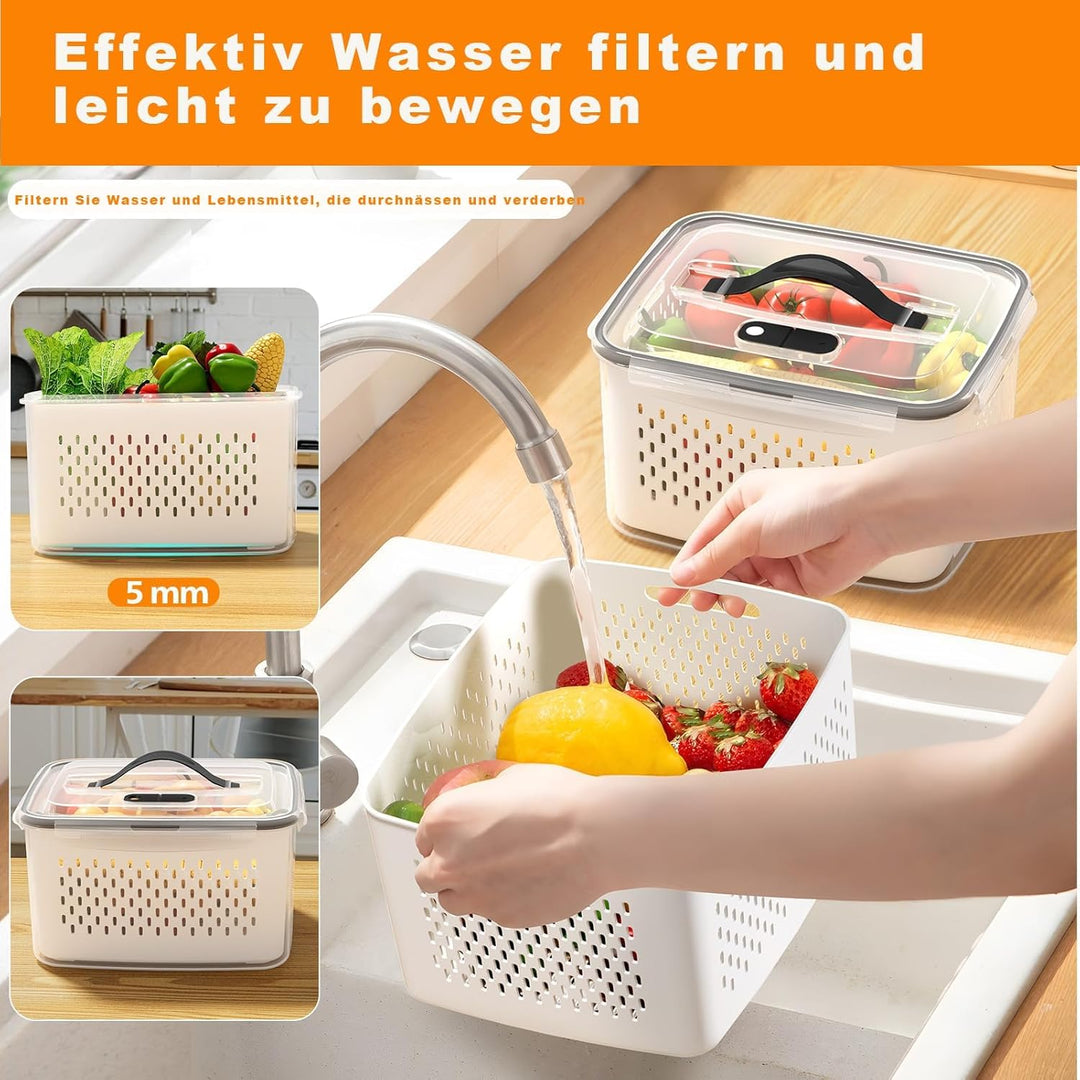 4er Pack Kühlschrank Organizer – Gemüse Aufbewahrung & Organisation, stapelbar mit Sieb, Deckel und