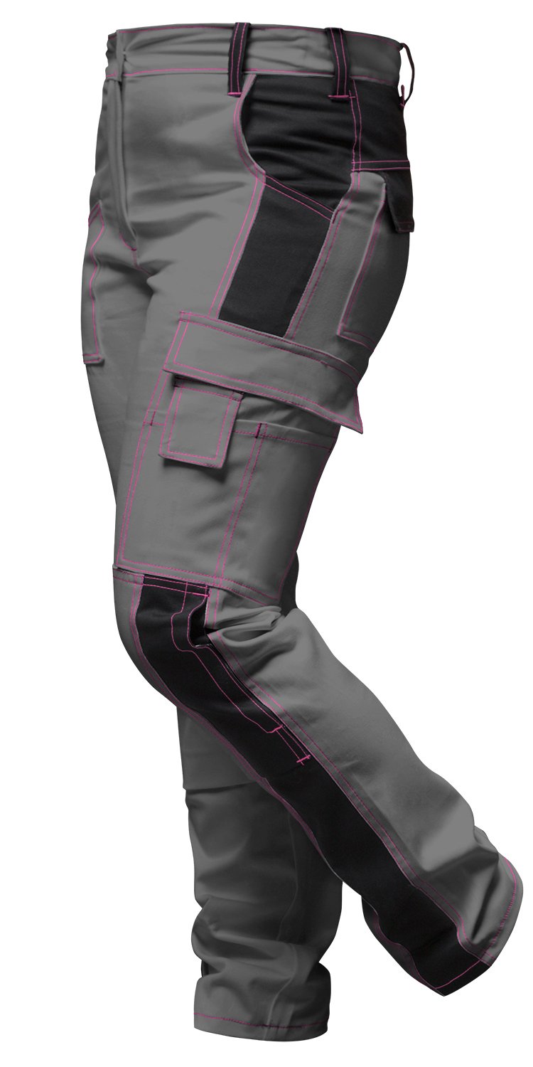 strongAnt Damen Arbeitshose komplett Stretch für Frauen Bundhose mit Kniepolstertaschen Schwarz Grau