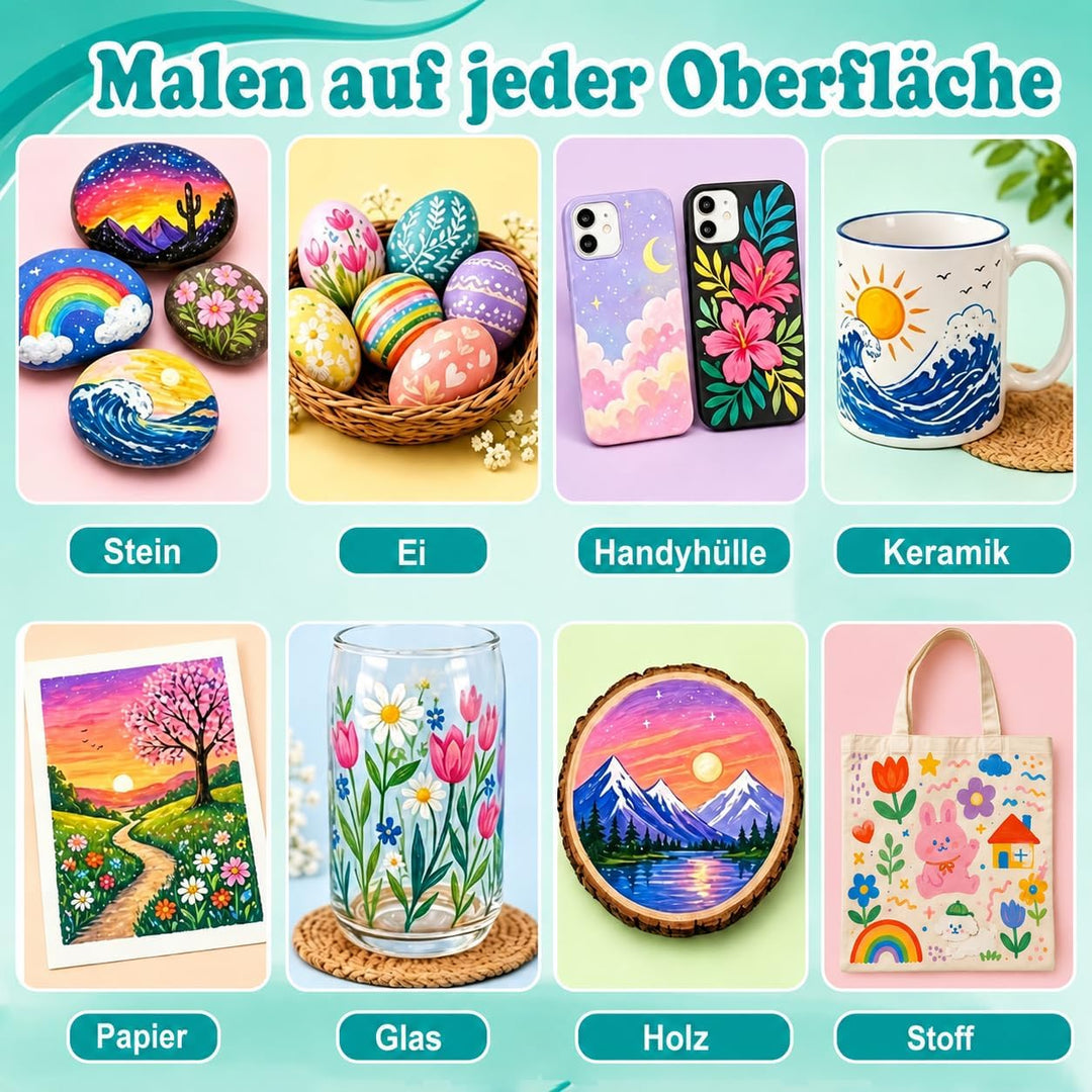 72 Farben Acrylstifte Set Wasserfest – Acrylmarker Acrylic Marker mit Pinselspitze &amp; Direktfluss zum