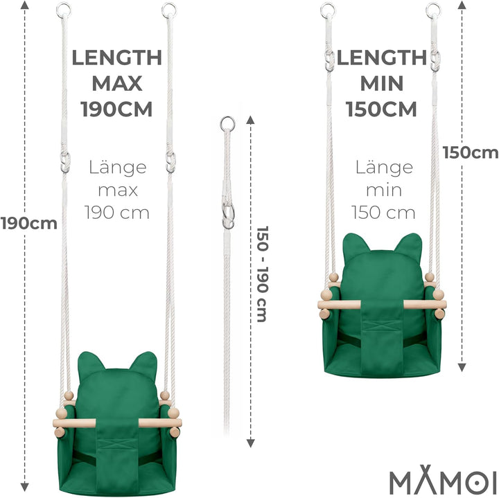 MAMOI Kinderschaukel mit Sicherheitsgurt, höhenverstellbar 150–190 cm, Schaukel für den Innenbereich