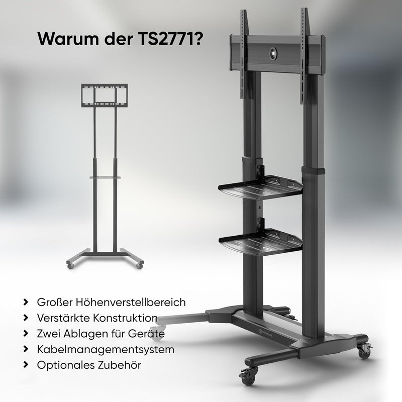 ONKRON TV Standfuss Fernseher aus Aluminium - TV Ständer rollbar & höhenverstellbar 40-80 Zoll LED P