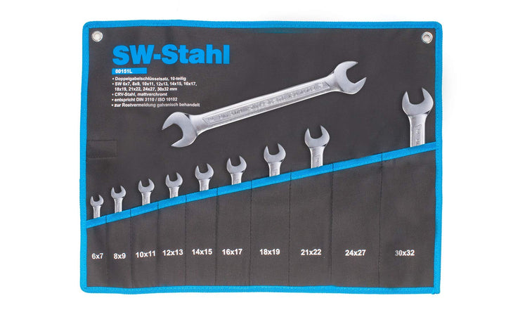 SW-Stahl 00151L Doppelgabelschlüsselsatz I Schraubenschlüssel Set I Doppelmaulschlüssel-Set