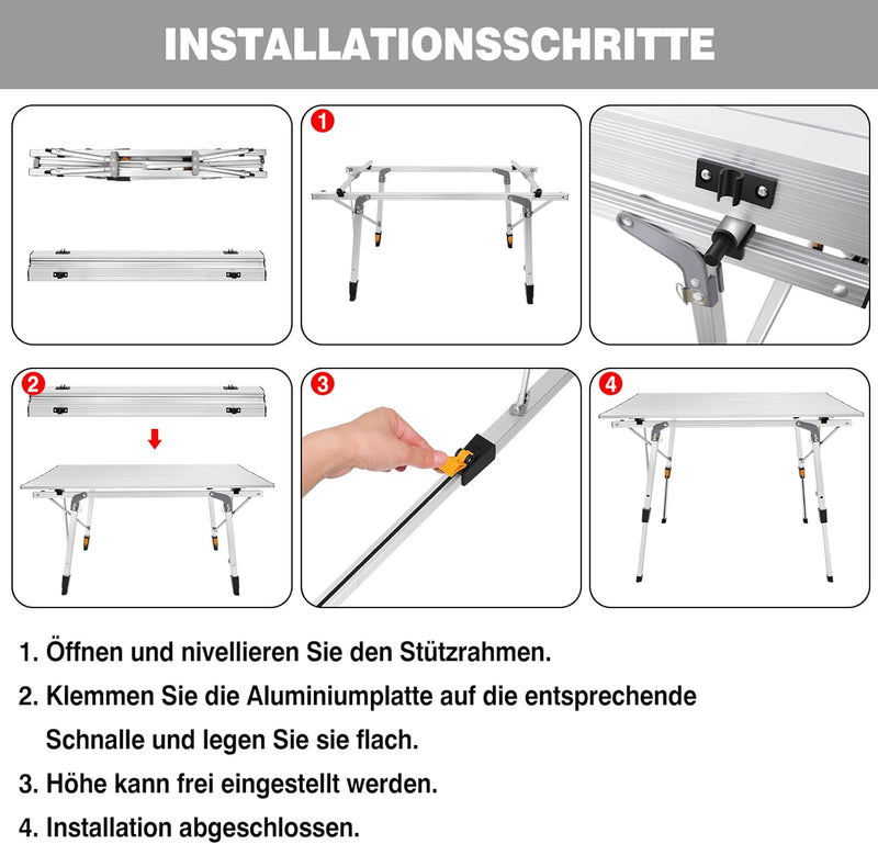 Yiyai Campingtisch Faltbar Höhenverstellbar 45cm/68cm, 90 x 53cm(B x T), Klapptisch Camping Tisch mi