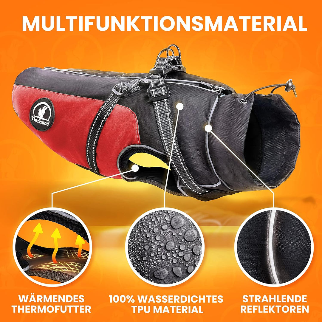 TIERHOOD - Hunderegenmantel wasserdicht [INKL. GESCHIRR] - Regenmantel Hund - [INKL. Reflektoren] -