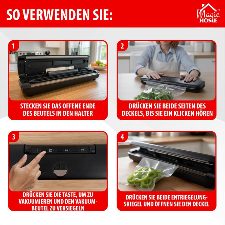 MAGIC HOME Vakuumiergerät & Vakuumierer | Vakuumiergerät für Lebensmittel & Folienschweissgerät | Va