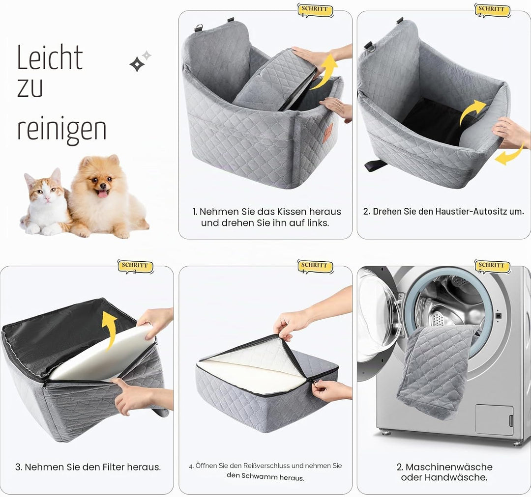 Hunde Autositz für kleine bis mittlere Hunde, Waschbarer hundesitz Auto mit Aufbewahrungstaschen, An