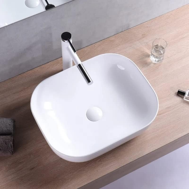 VBChome Badmöbel 50x40 cm Weiss Aufsatzwaschbecken ohne Hahnloch 46x33 cm Aufsatzwaschtisch Waschbec