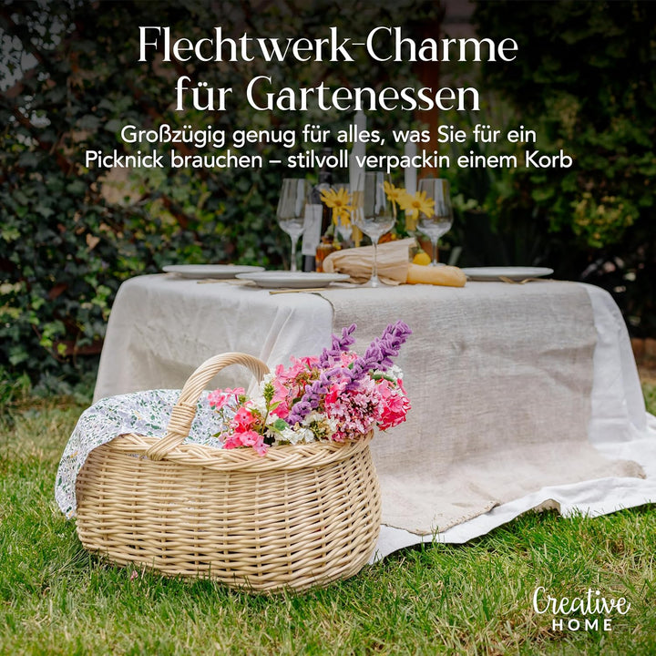 Creative Home Weisse Grosse Picknickkorb Weidenkorb mit Henkel Einkaufskorb | 45 x 32 x 34 cm (+/- 1