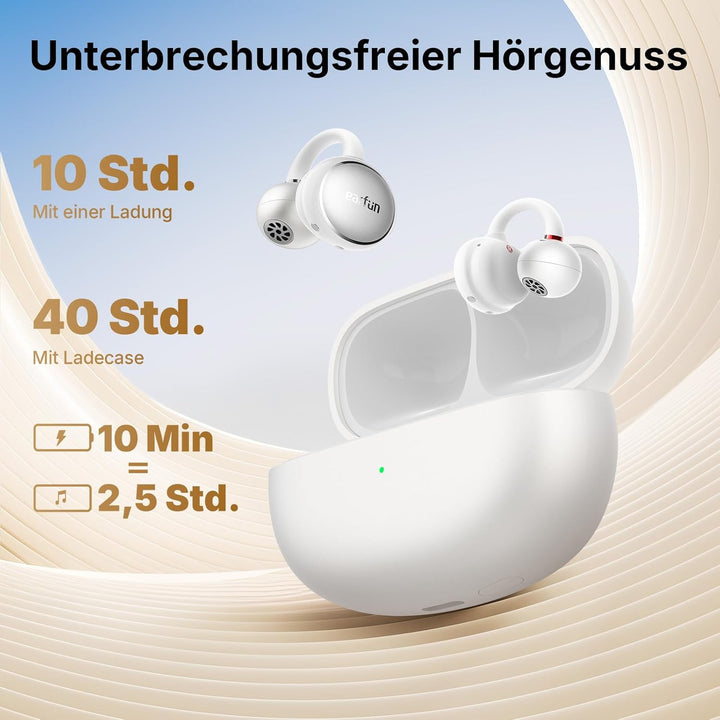 EarFun Clip Open-Ear Kopfhörer Bluetooth, komfortabler Sitz, 10.8 mm Carbon-Treiber, Hi-Res Audio, L