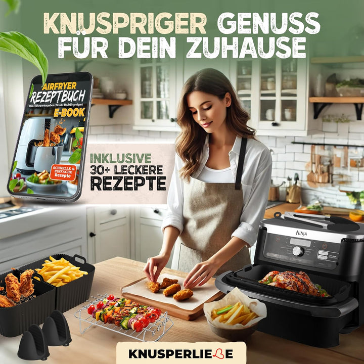 Airfryer Heissluftfritteuse Zubehör XXL SET für Airfryer Ninja Foodi Flexdrawer AF500EU 10,4 L mit 1