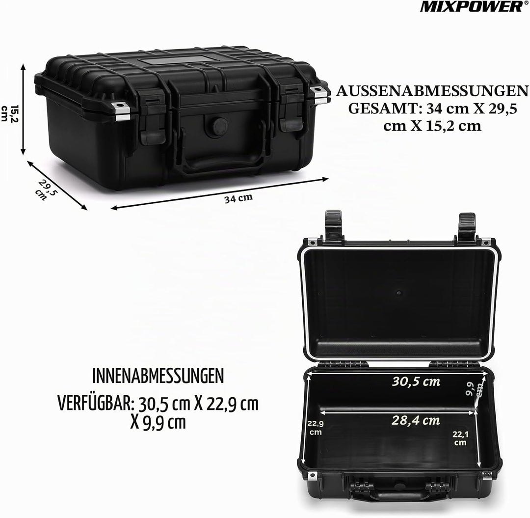 MIXPOWER Wasserdichte Kunststoff-Werkzeugkiste mit Schaumstoff, 34 x 29,5 x 15,2 cm, IP67 abschliess