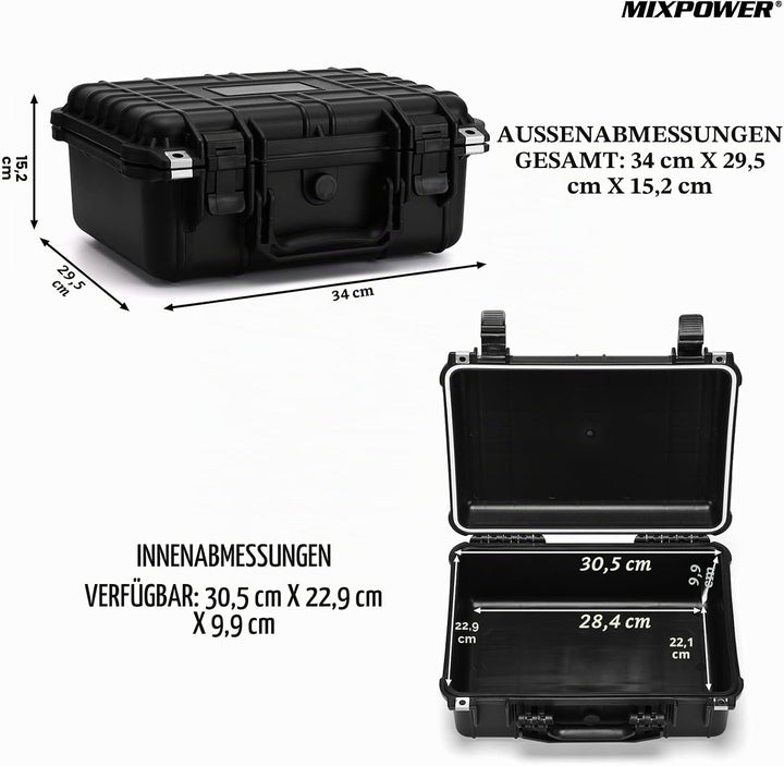 MIXPOWER Wasserdichte Kunststoff-Werkzeugkiste mit Schaumstoff, 34 x 29,5 x 15,2 cm, IP67 abschliess