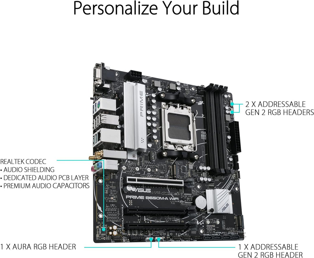 ASUS Prime B650M-A WIFI Gaming Mainboard Sockel AMD AM5 (Ryzen 7000, micro-ATX, DDR5 Speicher, PCIe