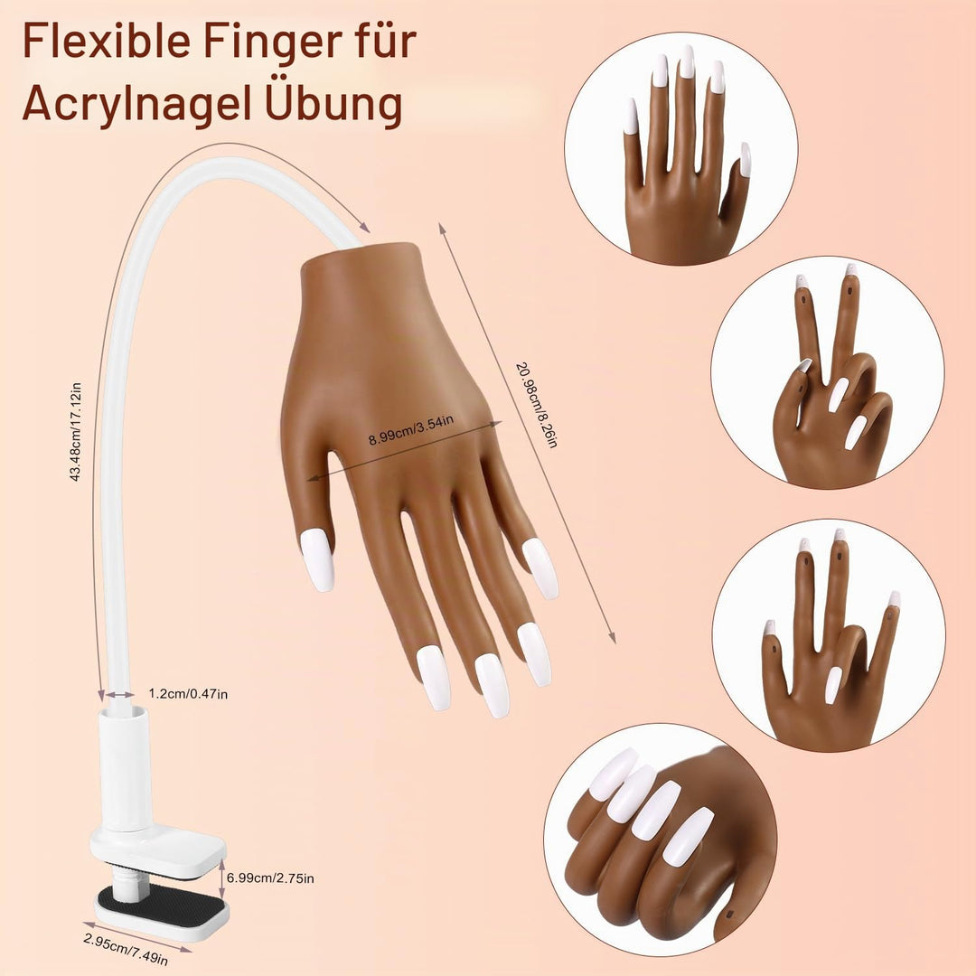 Acryl Nagel Set mit Übungshand &amp; 100 Ersatznägeln – Profi Nail Art Kit für künstliche Nägel, Nagelve