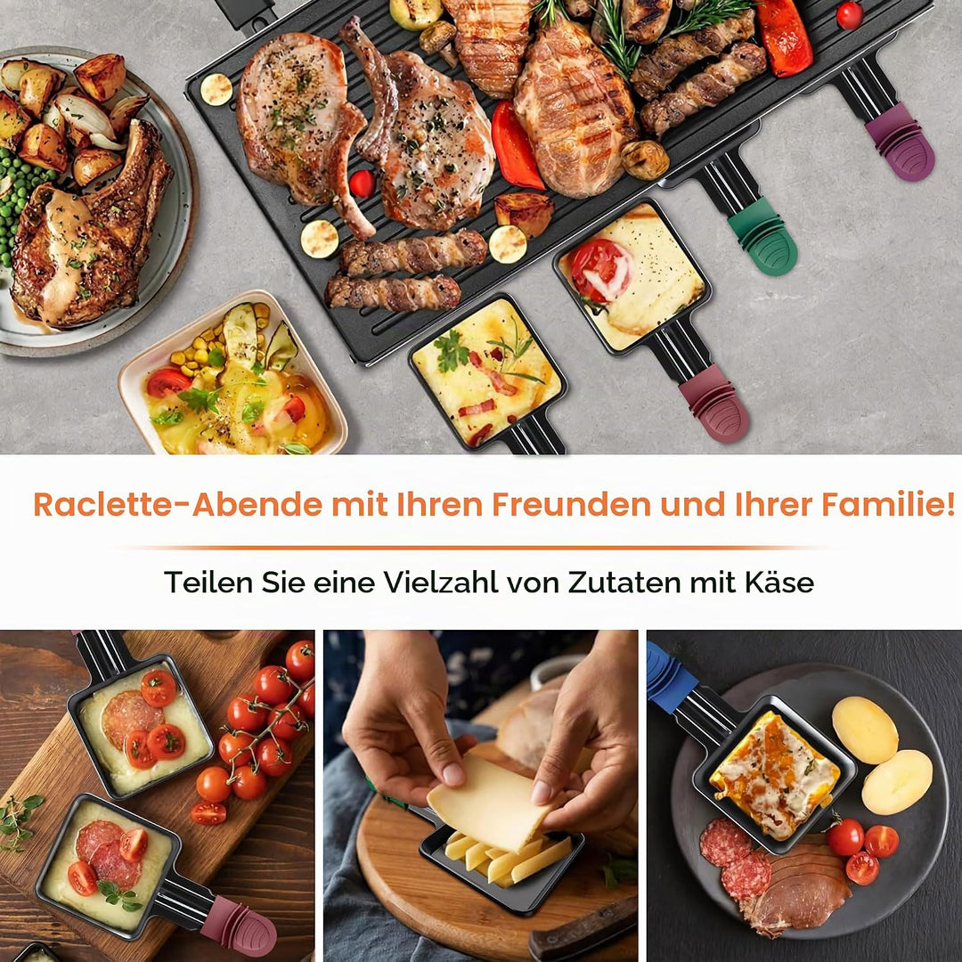 8er Set Raclette Pfännchen antihaftbeschichtet, Mini Grill Pfännchen Ersatz mit 8 Schaber und buntem
