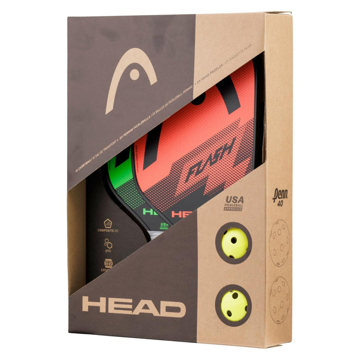 Head Flash Pickleball Pack – 2 zugelassene Paddel, 2 Outdoor-Bälle, Tragetasche Pickleball-Packung,