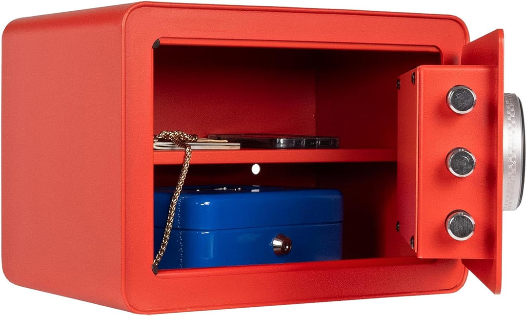 Rottner Möbeltresor Vintage-Red Stahl Elektronikschloss Fingerprint mechanische Notöffnung Innenbele