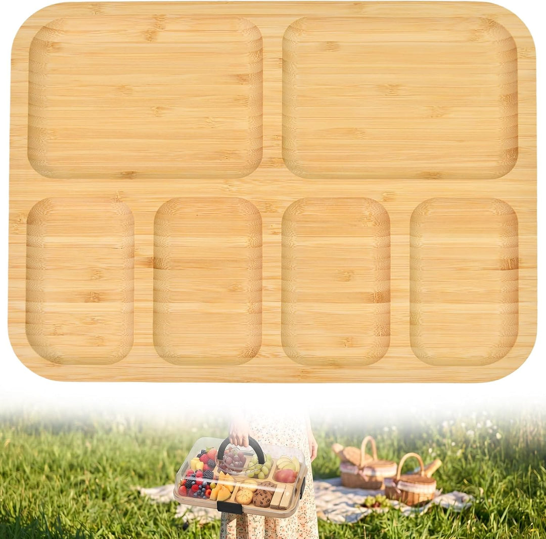 Charcuterie Board mit Deckel 36.7cm Servierbrett mit Griff Bambus Käsebrett mit Deckel Serviertablet