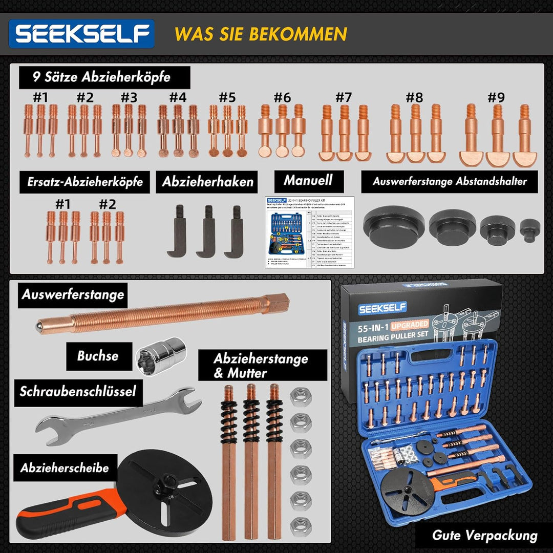 55-IN-1 Lagerabzieher-Kit, Sacklochlager-Abzieher-Set, inneres äusseres Lagertrennwerkzeug, internes