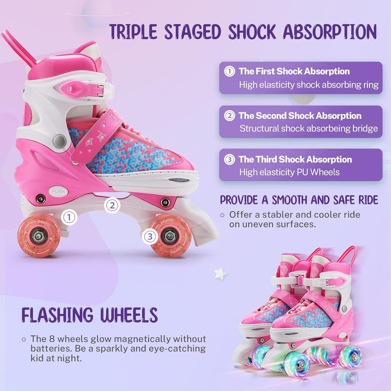 Gonex Verstellbar Rollschuhe, Leuchtenden Rädern Roller Skates für Mädchen Jungen Kinder Erwachsene