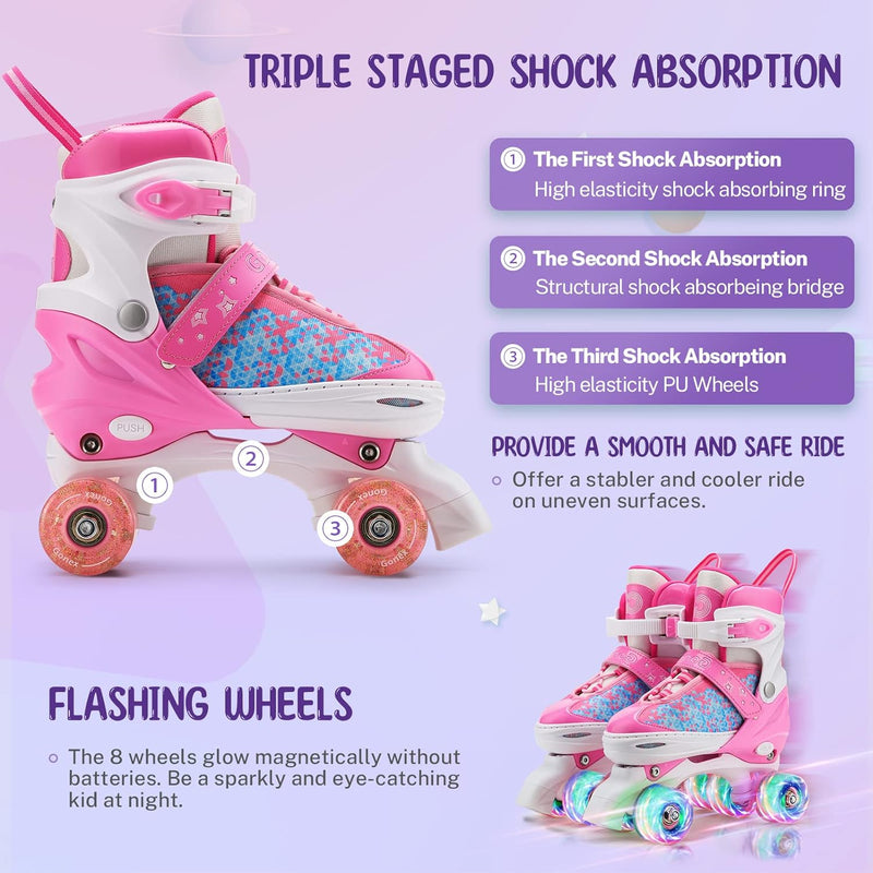 Gonex Verstellbar Rollschuhe, Leuchtenden Rädern Roller Skates für Mädchen Jungen Kinder Erwachsene