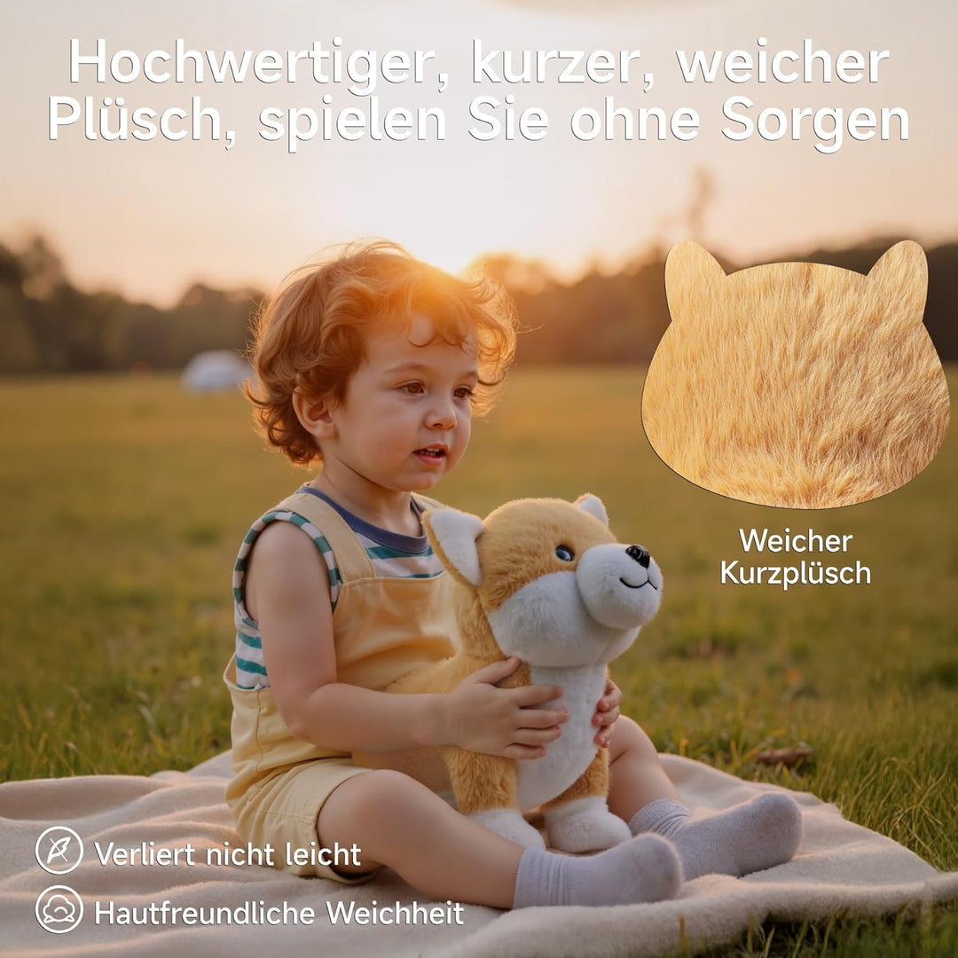 Interaktiver Plüschwelpe, Realistischer Bellender Hund Spielzeug Kinder, Plüschhund mit Musik und Be