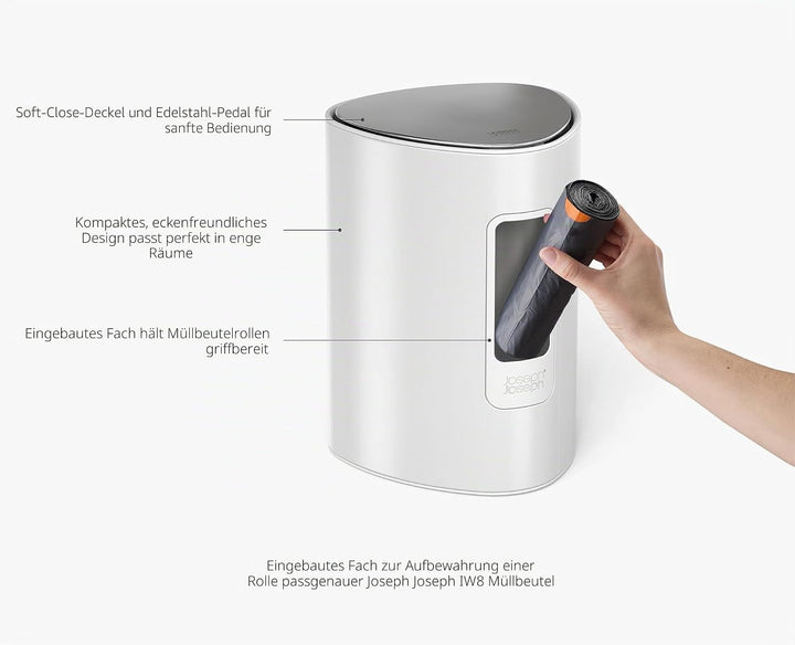 Joseph Joseph EasyStore 5L Treteimer, Edelstahl Mülleimer mit Mülltütenfach, Soft-Close, Bad & Schla