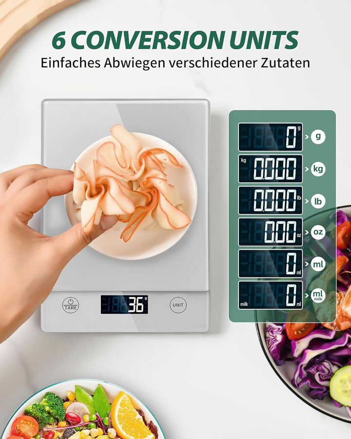 Küchenwaage Digital 10KG Küchenwaagen Glas Digitale Waage Wasserdicht Elektronische Haushaltswaage z