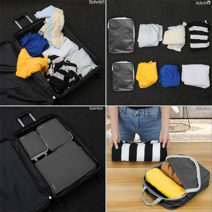 Compression Packing Cubes 3/4er Set, Gonex Kleidertaschen 4-teilig Verpackungswürfel, Kleidertaschen