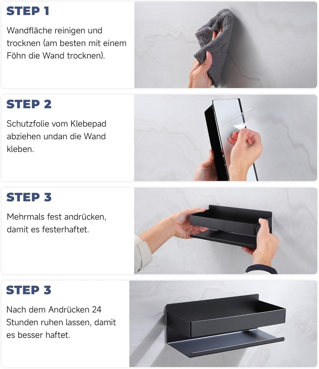 Duschablage ohne Bohren - 2 Stück rostfreie Badezimmer Organizer, Badregal Ohne Bohren Shampoo Halte