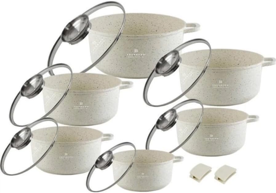 Beige Töpfe mit Marmor-Keramik-Beschichtung 12-tlg Induktion | induktions Töpfe Set, Kochtöpfe, Töpf