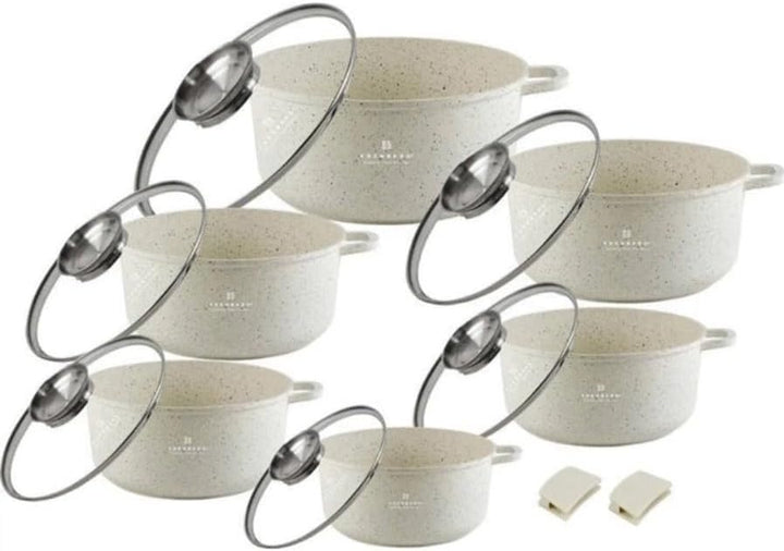 Beige Töpfe mit Marmor-Keramik-Beschichtung 12-tlg Induktion | induktions Töpfe Set, Kochtöpfe, Töpf