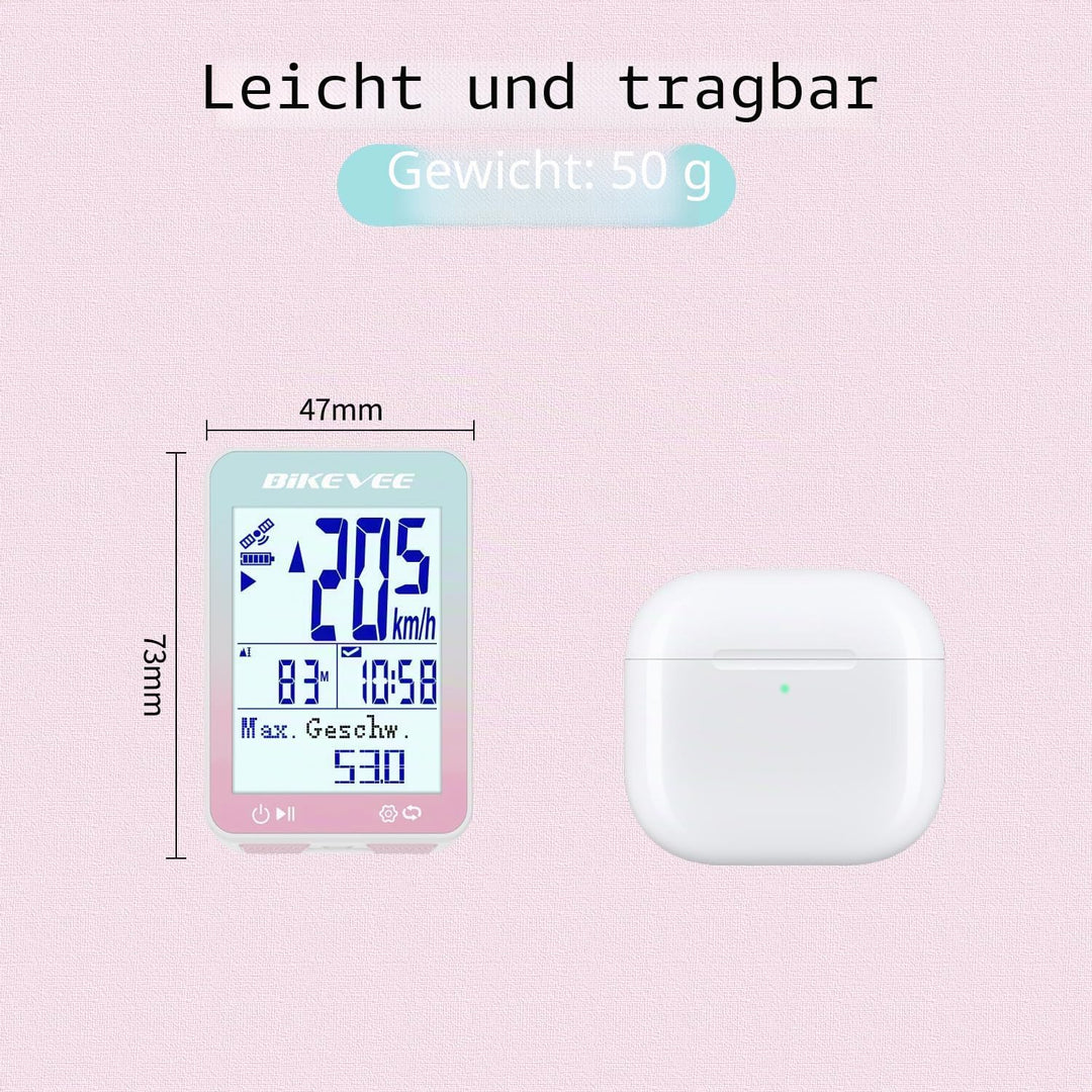 GPS Fahrradcomputer Kabellos IPX7 Wasserdicht 2.4'' FSTN Display 28H Akku Rosa-A【Standardhalterung】,