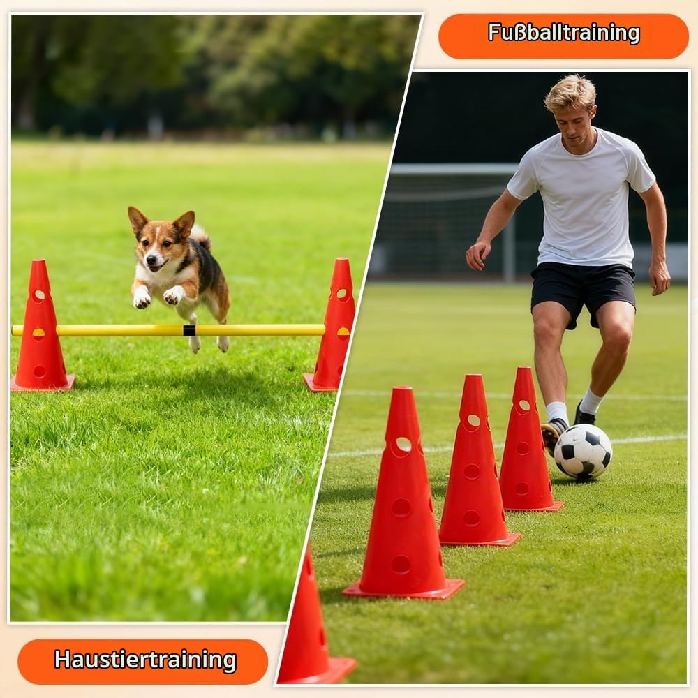 Steckhürdenset, Agility Set Hunde mit 8 Kegel(32cm) + 4 Stangen(80cm), Cavaletti Hund für Koordinati