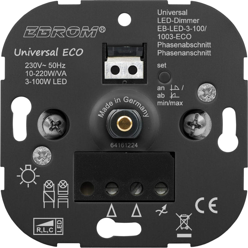 EBROM Unterputz UNIVERSAL LED Dimmer “der AllesDimmer" Drehdimmer Phasenabschnitt + Phasenanschnitt