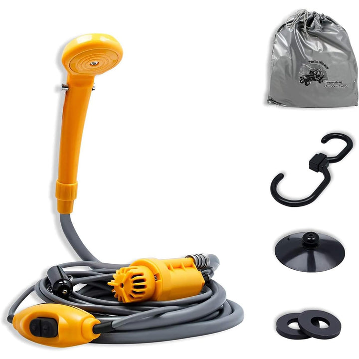 Froadp 12V Campingdusche mit Tauchpumpe, Tragbare Gartendusche inkl. 2m Schlauch und 5m Stromkabel,