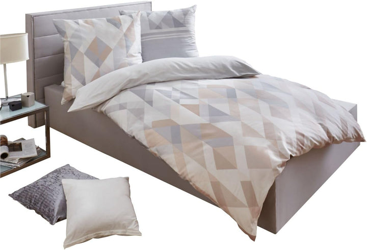 Kaeppel Sweet Home Mako Satin Bettwäsche Expression Grösse 155x220+80x80 cm Farbe Stein 155x220 cm +