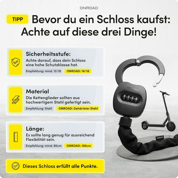E-Scooter Schloss mit Tasche SNAPSAFE - E-Roller Schloss mit Zahlencode inklusive Recovery Funktion