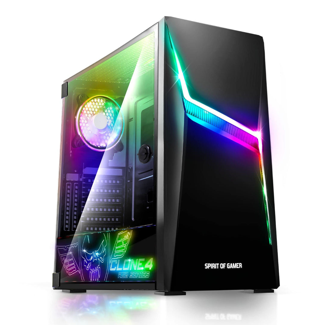 Spirit of Gamer - Clone 4 - PC Gehäuse RGB mit Durchsichtiger Wand Aus Gehärtetem Glas - Erstellen S