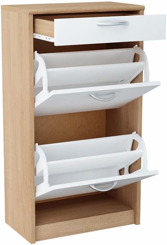 Meblando Schuhschrank Schuhregal - schuhkipper schmal + shauflade, 92 x 50 x 28 cm, Schuhkommode Sch