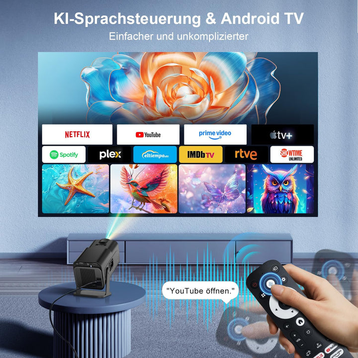 Salange Mini Beamer,kompatibel mit Netflix,4K Unterstützt Android 13, Smart Projector Portable 5G Wi