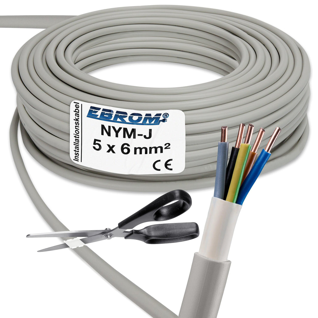 EBROM NYM-J 5x6 mm² Installationskabel Mantelleitung grau - Länge: 98 m 98 Meter, 98 Meter