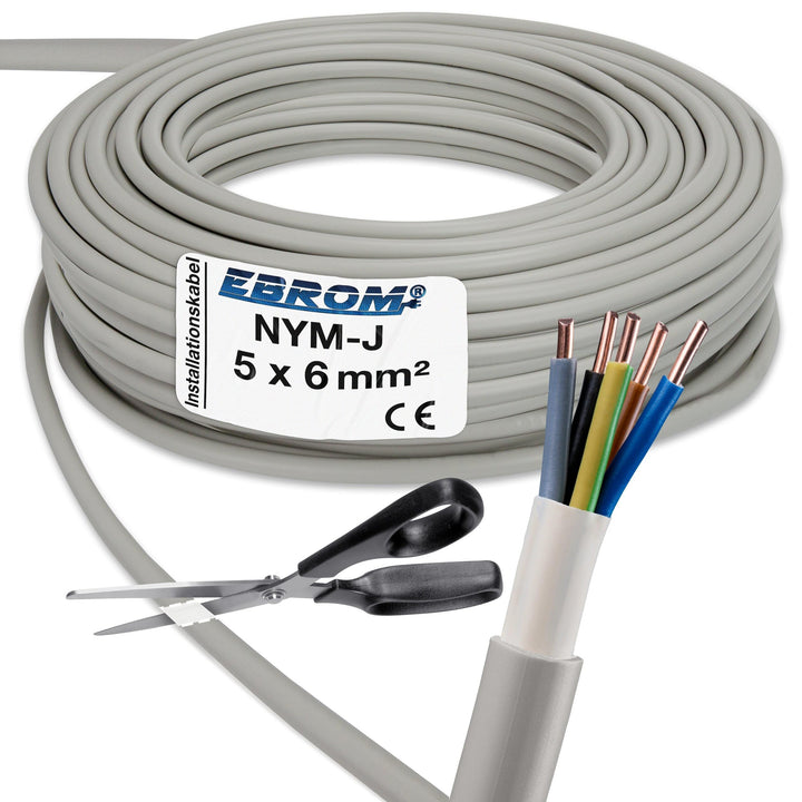 EBROM NYM-J 5x6 mm² Installationskabel Mantelleitung grau - Länge: 98 m 98 Meter, 98 Meter