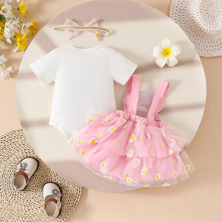Baby Mädchen Kleidung für Neugeborene gerüschte Oberteile Sonnenblumen Hosenträgerröcke mit Stirnban