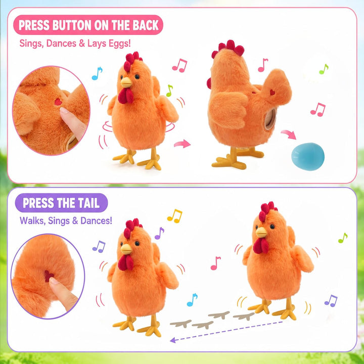 YH YUHUNG Interaktives Mama-Huhn Plüschspielzeug, Geht Singt und Legt Eier, Elektronisches Bauernhof