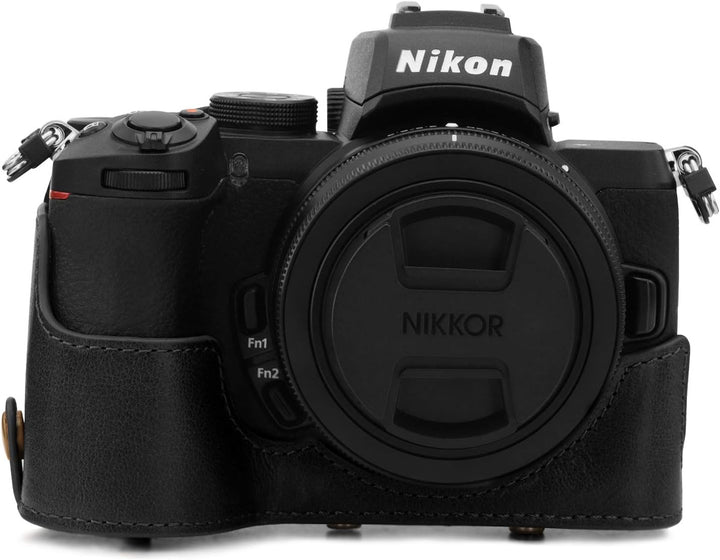 MegaGear Ever Ready MG1813 Kameratasche aus Echtleder, kompatibel mit Nikon Z50 (16-50 mm), Schwarz,