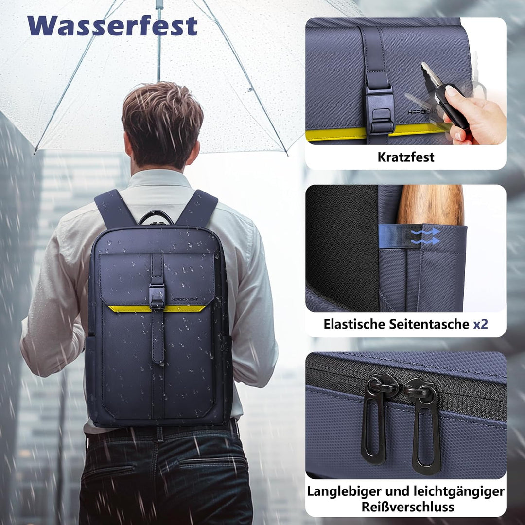 hk Slim Laptop Business Rucksack Herren Damen, rucksack mit 15,6 Zoll laptopfach Wasserdicht, Tagesr