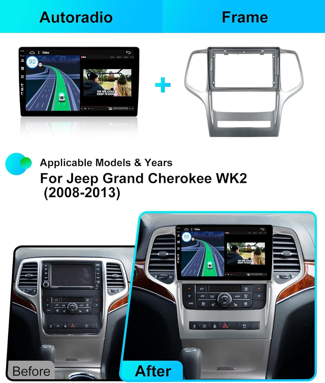 JOYX - [6G+128G] - Android 15 IPS Autoradio Passt für Jeep Grand Cherokee WK2 (2008-2013) - Kabellos