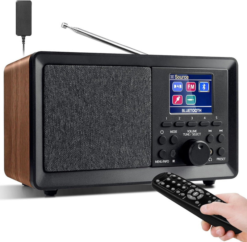 Wholede DAB Plus Radio mit Bluetooth, DAB Radio mit Fernbedienung DAB+/FM Radio Retro Holz Digitalra